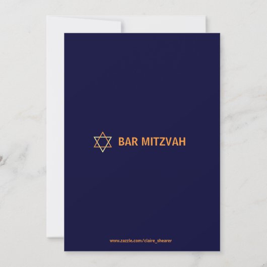 Invitation moderne Bar Mitzvah - Orange & Navy Blu (Dos)