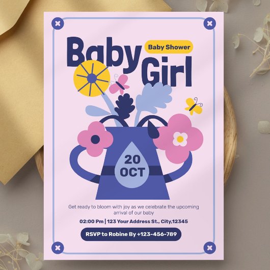 Invitation moderne bébé fille douche