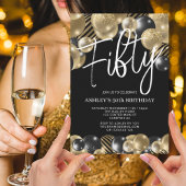 Invitation moderne Black and Gold 50th Birthday