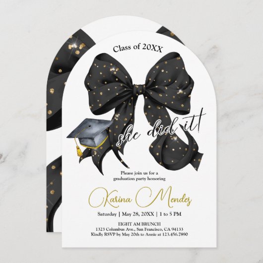 Invitation moderne Black Bow Graduation Arch (Devant / Derrière)