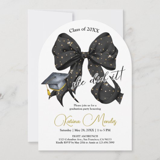 Invitation moderne Black Bow Graduation Arch (Devant)