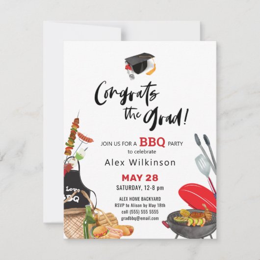 Invitation Moderne Black Fun Script Graduation BBQ Party (Devant)