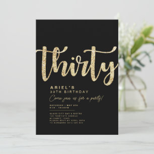 Invitation moderne Black & Gold 30th Birthday