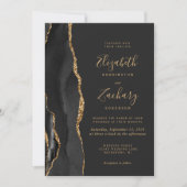 Invitation Moderne Black Gold Agate Dark QR Code Mariage (Devant)