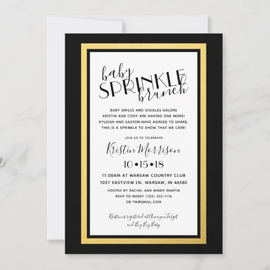 Invitation moderne Black Gold Baby Sprinkle (Devant)