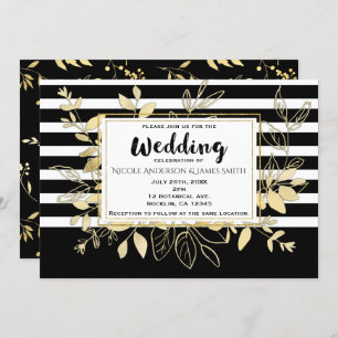 Invitation Moderne Black Gold Botanique Glamor Chic Mariage