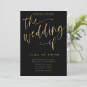 Invitation Moderne Black & Gold Calligraphie Mariage d'Invita (Debout devant)