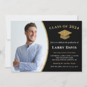 Invitation Moderne Black & Gold Confetti Photo Graduation (Devant)