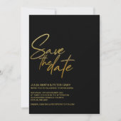 Invitation Moderne Black & Gold Flat Économisez La Date Invit (Devant)