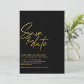 Invitation Moderne Black & Gold Flat Économisez La Date Invit (Debout devant)