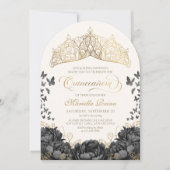 Invitation Moderne Black Gold Tiara Crown Quinceanera (Devant)