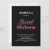 Invitation Moderne Black Rose Sweet 16 Anniversaire (Devant)