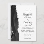 Invitation Moderne Black Silver Agate QR Code Mariage (Devant)