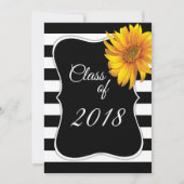 Invitation Moderne BlackWhite Stripe Sunflower 2018 Graduatio (Devant)
