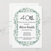 Invitation Moderne Blanc Magnolia Verdure 40e anniversaire (Devant / Derrière)