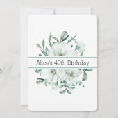 Invitation Moderne Blanc Magnolia Verdure 40e anniversaire (Dos)