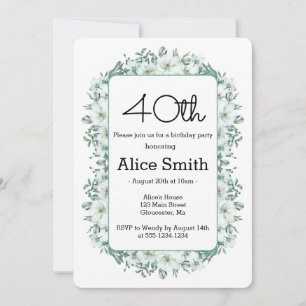 Invitation Moderne Blanc Magnolia Verdure 40e anniversaire