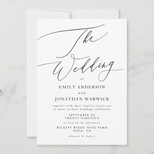 Invitation Moderne Blanc Noir Simple CODE QR Site Mariage (Devant)