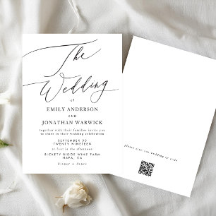 Invitation Moderne Blanc Noir Simple CODE QR Site Mariage