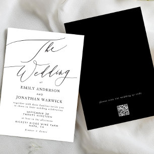 Invitation Moderne Blanc Noir Simple CODE QR Site Mariage