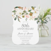 Invitation Moderne Blanc Rose Floral 50e Anniversaire de Mari (Debout devant)