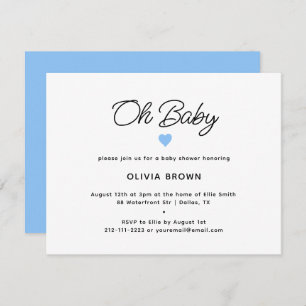 Invitation moderne Bleu Blanc Oh Baby shower