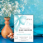 Invitation Moderne Bleu Bow Editable Élégant bébé garçon Douc