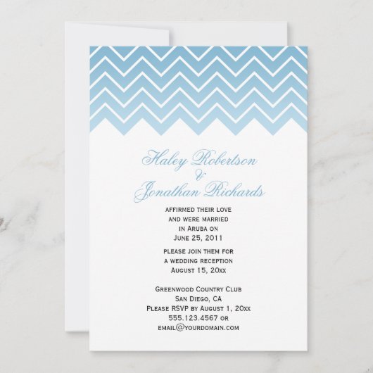 Invitation Moderne bleu crépuscule ombré chevron zigzag après (Devant)