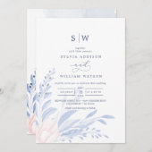 Invitation Moderne Bleu Eucalyptus Vert Mariage Succulent (Devant / Derrière)