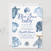 Invitation Moderne Bleu Jean Bébé Denim Baby shower à thème (Devant)