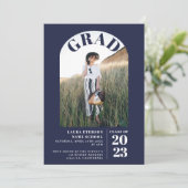 Invitation Moderne bleu marine élégant 5 photos graduation (Debout devant)