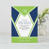 Invitation Moderne bleu marine lime vert mariage après la cér (Debout devant)