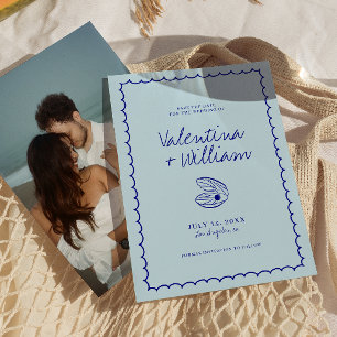 Invitation Moderne Bleu Méditerranéen Coquille Sauver La Date