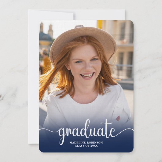 Invitation Moderne Bleu minimum script 4-Photo Graduation (Devant)