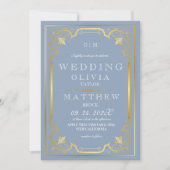 Invitation Moderne Bleu Or Élégant Ornate Romantique Mariage (Devant)