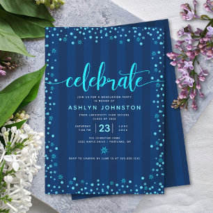 Invitation Moderne bleu pailleté écriture chic girly remise d