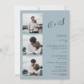 Invitation Moderne bleu poussiéreux décontracté initiales mar (Devant)