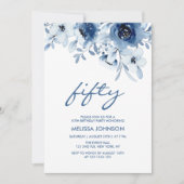 Invitation Moderne Bleu Rose Flore verdure 50e anniversaire (Devant)