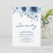Invitation Moderne Bleu Rose Flore verdure 70e anniversaire (Debout devant)