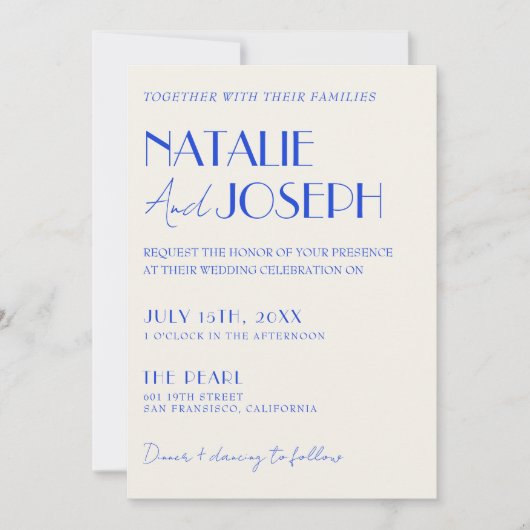 Invitation Moderne Bleu Whimsical Français Rétro QR Code Mari (Devant)