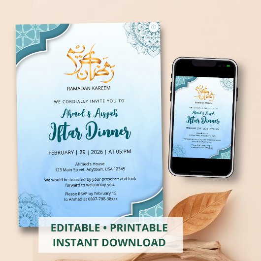 Invitation moderne bleue pour Iftar islamique