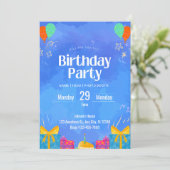 Invitation moderne bleue pour un anniversaire (Debout devant)