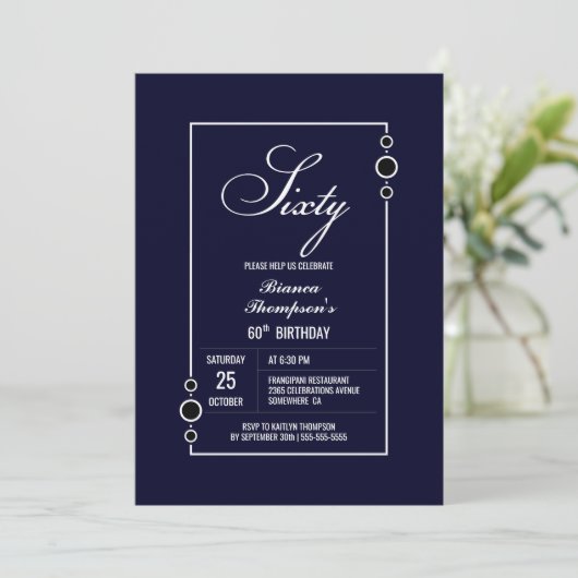 Invitation Moderne Blue 60e fête d'anniversaire (Debout devant)