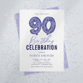 Invitation Moderne Blue 90e fête d'anniversaire