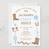 Invitation Moderne Blue Brown Cowboy Premier Rodéo 1er Annive (Devant)