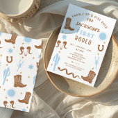 Invitation Moderne Blue Brown Cowboy Premier Rodéo 1er Annive