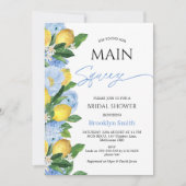 Invitation Moderne Blue Floral Lemon Fête des mariées à thème (Devant)