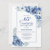 Invitation Moderne Blue Floral Surprise 65e fête d'anniversai (Devant)