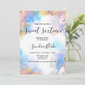 Invitation Moderne Blue Gold Girly tendance Sweet 16 Invitati (Debout devant)