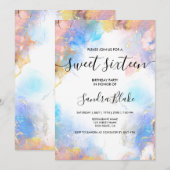 Invitation Moderne Blue Gold Girly tendance Sweet 16 Invitati (Devant / Derrière)